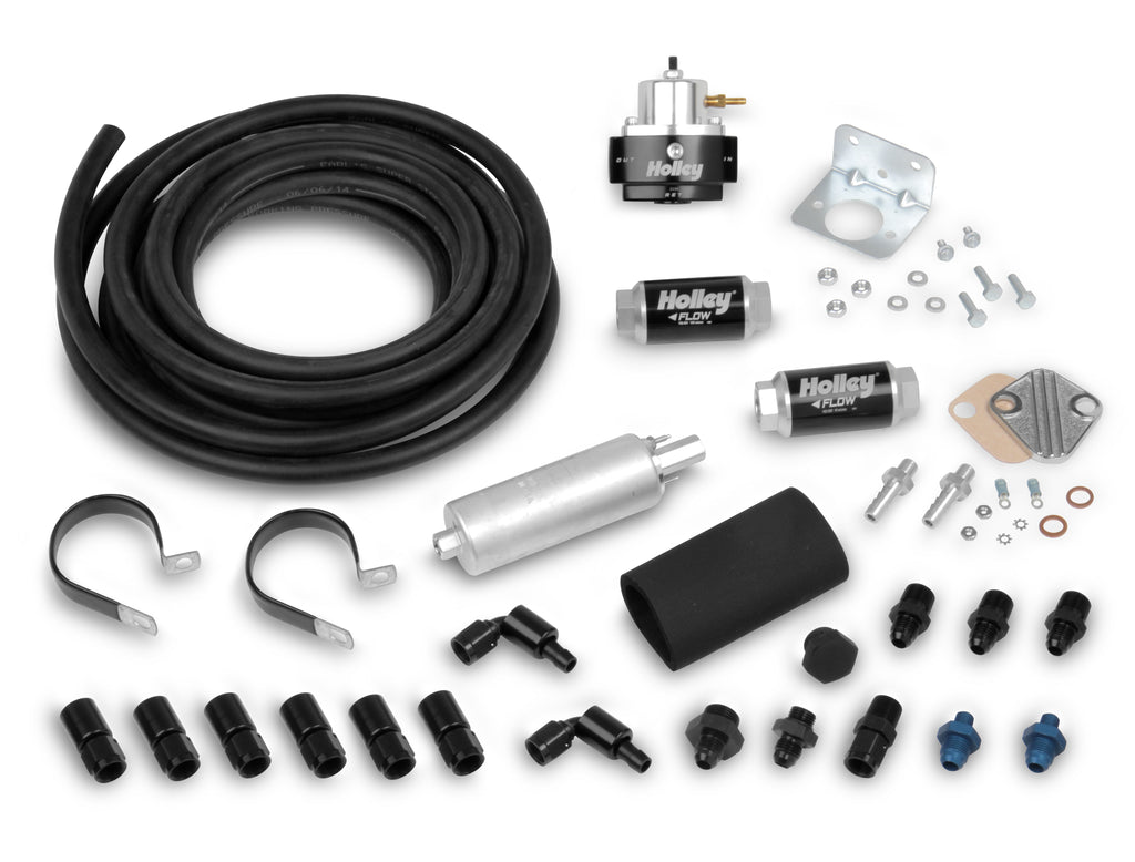 Holley Fuel System Kit - In-line Fuel Pump (12-920), Billet Regulator, Billet Filters, Earl's Super Stock™
