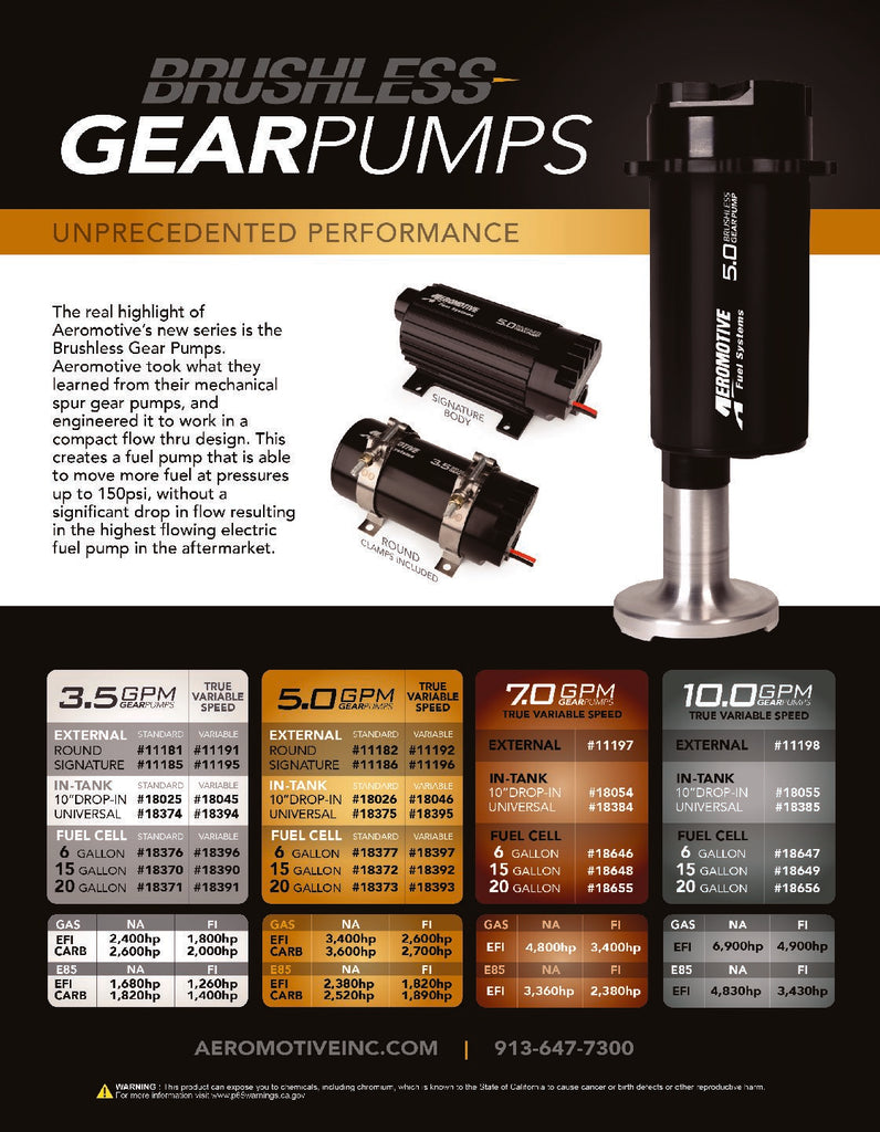 Aeromotive 11197 7.0 GPM Brushless Spur Gear Fuel Pump with True