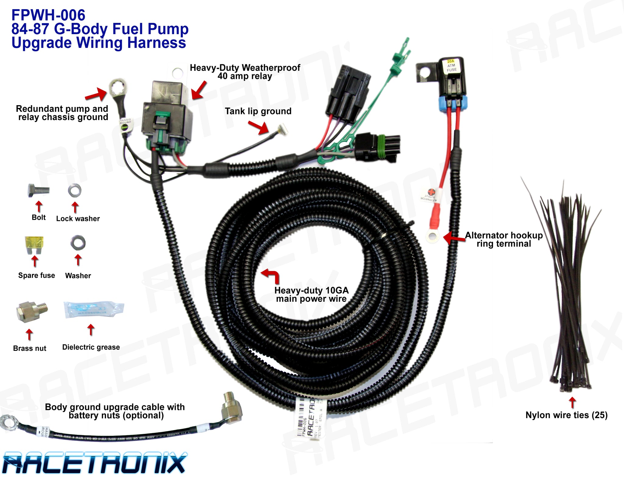 Racetronix 8687 Turbo Buick Fuel Pump Hot Wire Harness Full Throttle Speed