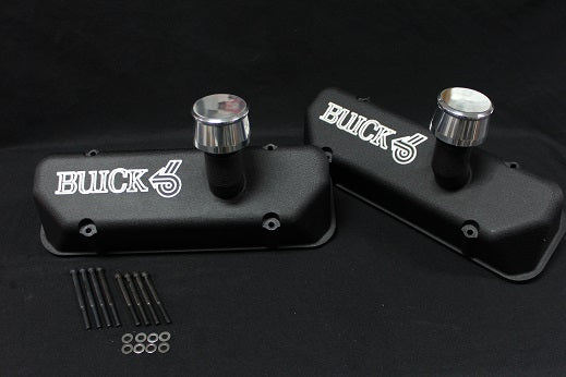 GN1 Black Powder Coated + Engraved Valve Covers w- Polished Breathers for Turbo Buick