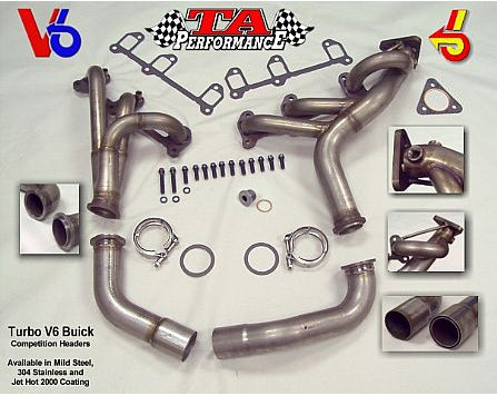 TA Performance 3 Bolt Stainless Steel Turbo V6 RACE Headers, Grand National & T-Type